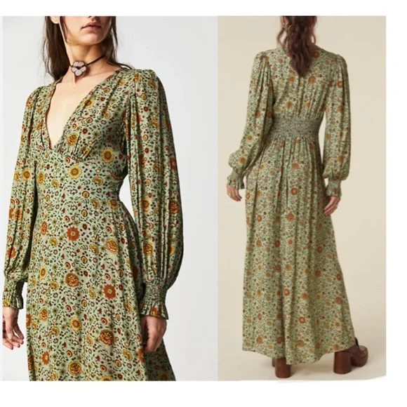 NWT! Spell x Free People "The Lady Untamed" Floral Gown in Matcha Med MSRP $289 - Picture 5 of 14
